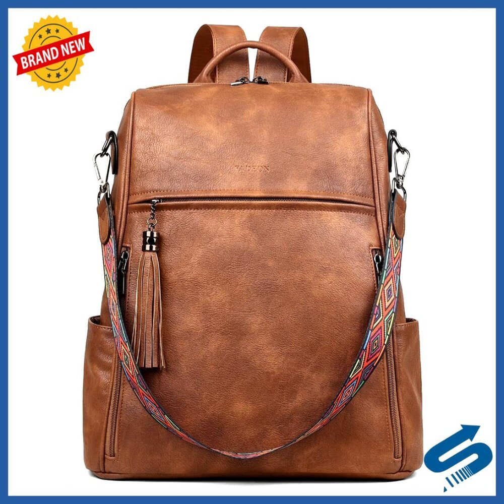 Leather Laptop Backpack Convertible Work Travel Computer Bag Women's Designer